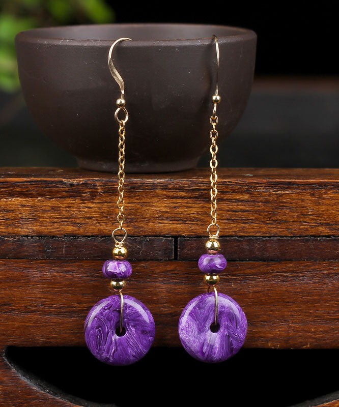 Purple 14k Gold Crystal Drop Earrings