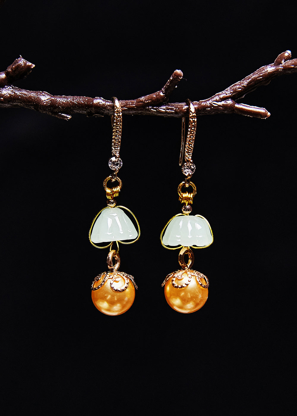 Boutique Champagne Pearl Jade Drop Earrings