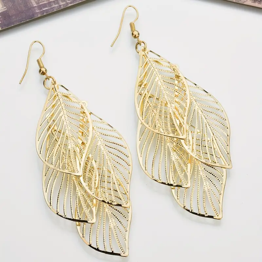 Golden Layered Leaf Earrings