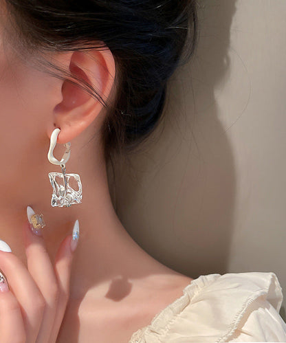 Original Design White Acrylic Alloy Asymmetrical Crystal Hoop Earrings