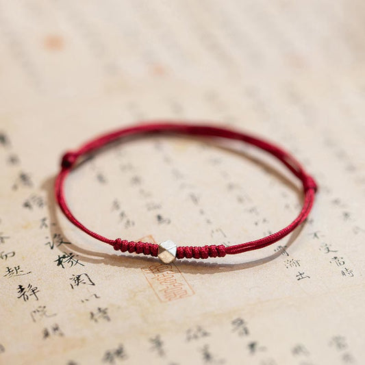 Buddha Stones 925 Sterling Silver Luck Bead Protection Red String Thin Cord Braided Bracelet