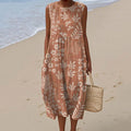 Women's Vintage Floral Art Print Sleeveless Cotton Dress elevenforest
