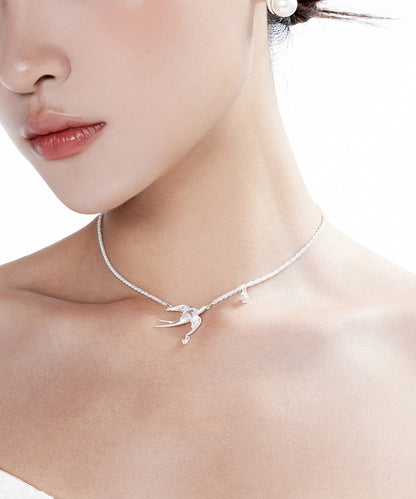 Original Design Chain With Bird Shaped Zircon Claw Set Diamond Silver Plated Choker