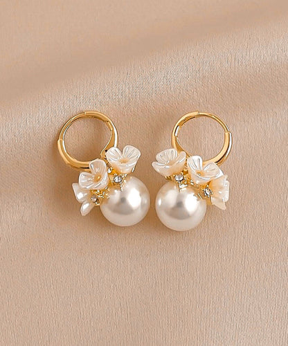 Gold Alloy Zircon Pearl Hoop Earrings