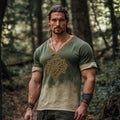 Men's Retro Viking Celtic Knot Gradient Art Linen T-shirt elevenforest