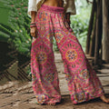 Comstylish Holiday Vintage Floral Print Loose Linen Blend Pants