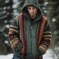 Men's Vintage Colorful Striped Celtic Art Jacquard Thick Warm Zip Hooded Sweater Cardigan elevenforest