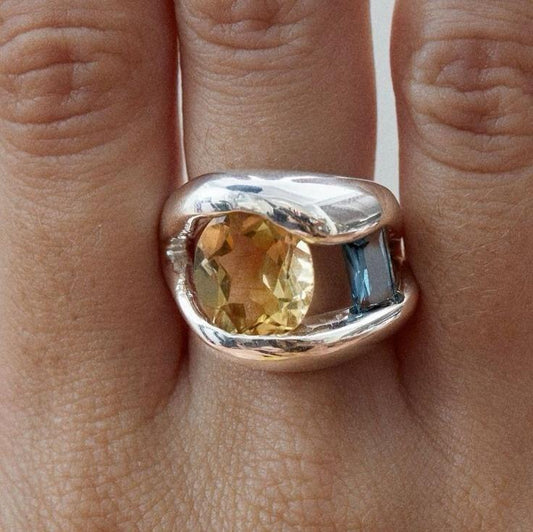 Silver Forged Orange Glass Ring