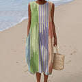 Comstylish Women's Vintage Abstract Geometric Art Print Linen Tank Dress