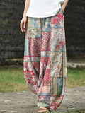 Comstylish Vintage Floral Patchwork Printed Women's Loose Linen Pants
