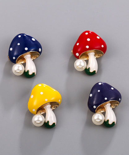 Purple Alloy Zircon Pearl Mushroom Brooches