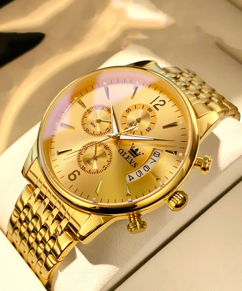Gold Stainless Steel Quartz Movement Machinery Watches