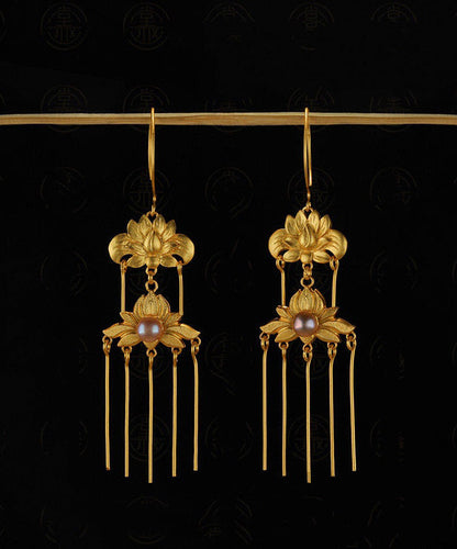 Gold Sterling Silver Overgild Pearl Tassel Drop Earrings