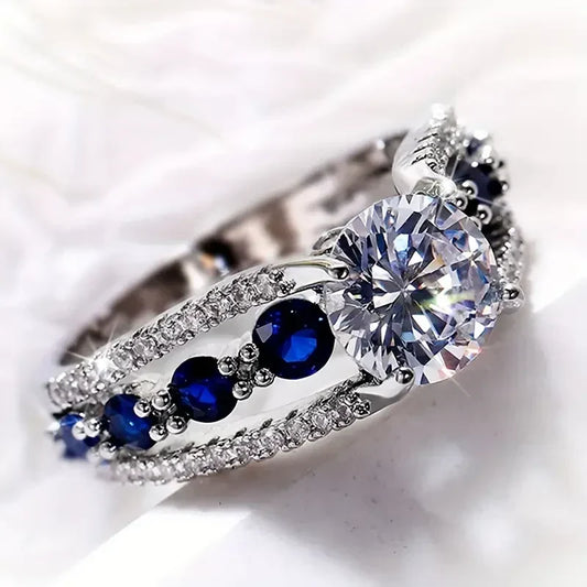 Zirconia Blue Silver Ring