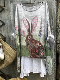 Women's Spring Bunny Embroidery Linen Blend Shirt elevenforest