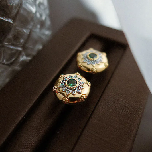 Green Zirconia Golden Earrings