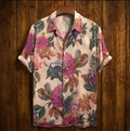 Bohemian Style Plant And Flower Pattern Men's Retro Cotton And Linen Shirt elevenforest