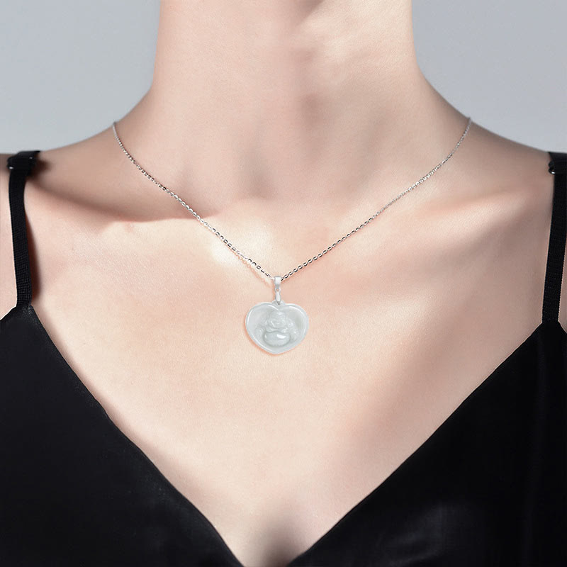 Buddha Stones Laughing Buddha White Jade Luck Blessing Titanium Steel Chain Necklace Pendant