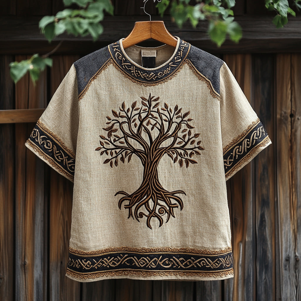 Men's Viking Life Of Tree Knot Vintage Linen T-shirt elevenforest