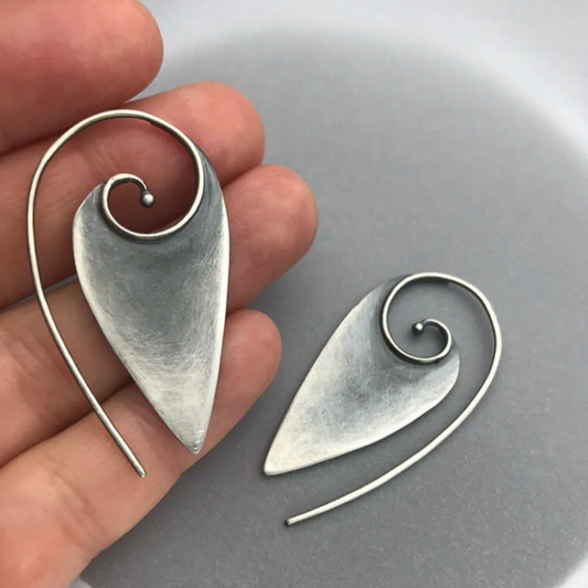 Silver Spiral Pointed Earrings