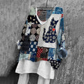 Japanese Cat And Floral Print V-neck T-shirt elevenforest