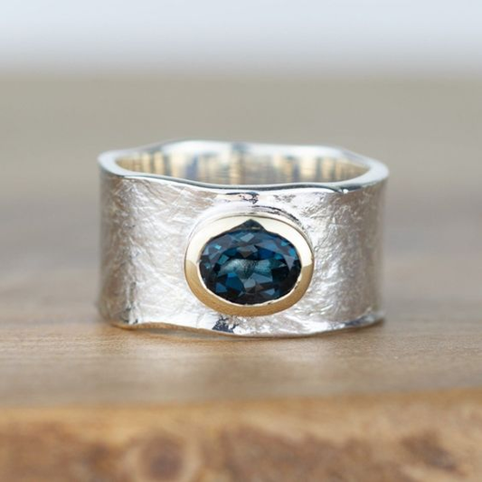 Silver Inlaid Blue Stone Ring