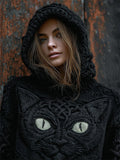 Mystical Celtic Black Cat Cozy Knit Hooded Sweater elevenforest