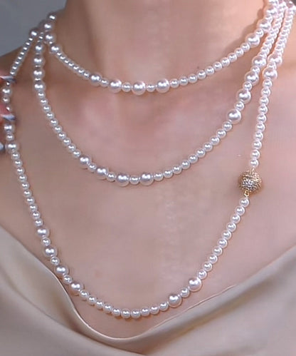 White Multilayer Pearl Graduated Bead Necklace