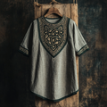 Men's Viking Tribal And Celtic Knotwork Embroidered Linen T-shirt elevenforest