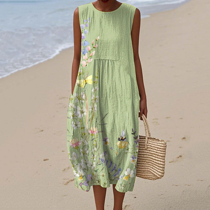 Comstylish Women's Vintage Floral Print Design Midi Tank Dress