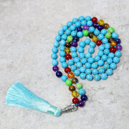 Buddha Stones 108 Mala Turquoise Beads Yoga Meditation Prayer Beads Necklace
