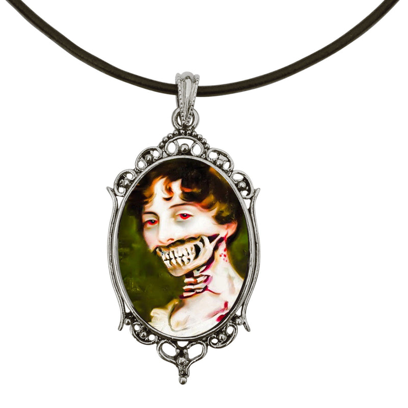 Pride and Prejudice and Zombies Antique Silver Cameo Pendant on 18