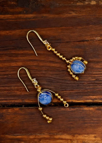 Blue Crystal Tasseled Drop Earrings