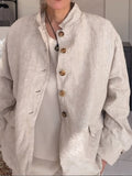 Women's Cotton And Linen Plain Casual Stand Collar Jacket