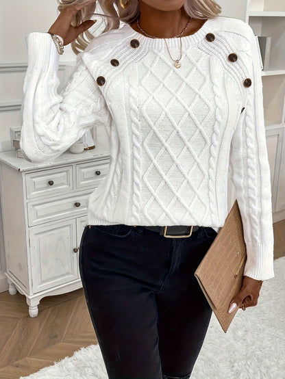 Annelie® | Single-breasted cable-knit sweater with a crew neck