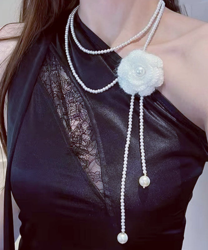 Classy White Alloy Pearl Sweater Lariat Necklace