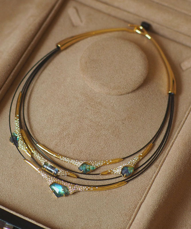 Colorblock Copper Overgild Zircon Patchwork Multi-layer Choker
