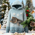 Comstylish Christmas Cat Felt Art Women's Hooded Plush Sweater
