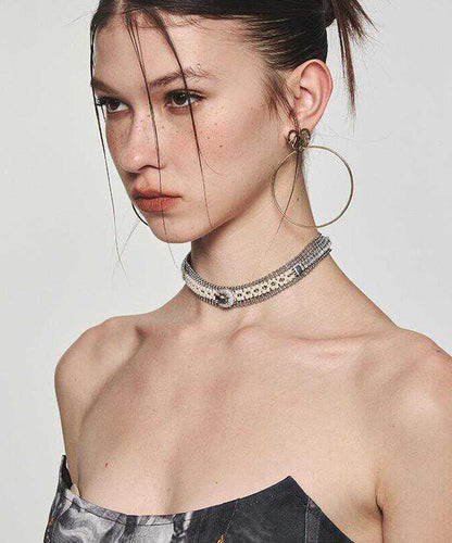 Original Gold Alloy Zircon Pearl Collar Necklace