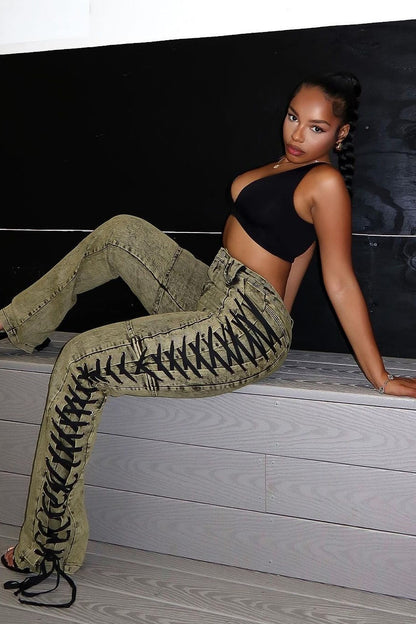 Dawstring lace-up Denim Jeans