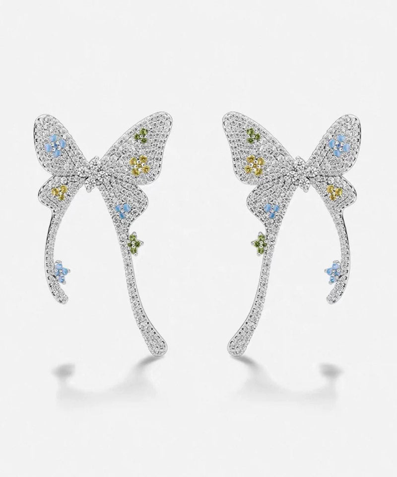 Fine Silk Copper Overgold Zircon Butterfly Stud Earrings
