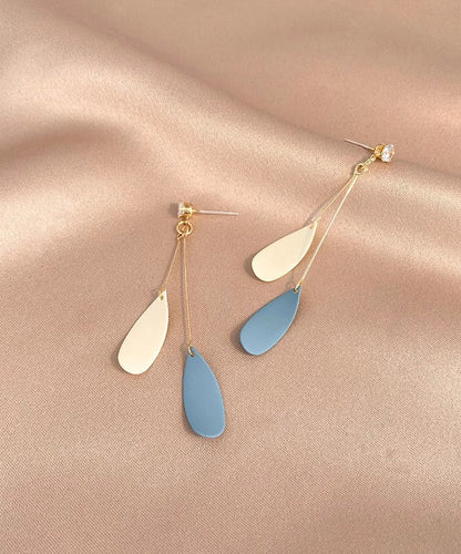 Skinny Blue Sterling Silver Alloy Feather Tassel Drop Earrings