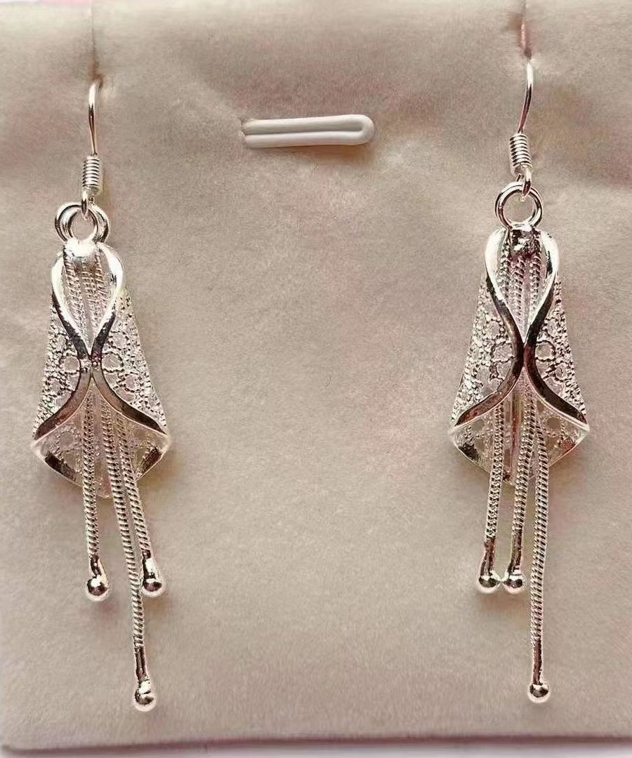Silk Sterling Silver Aeolian Bells Tassel Drop Earrings