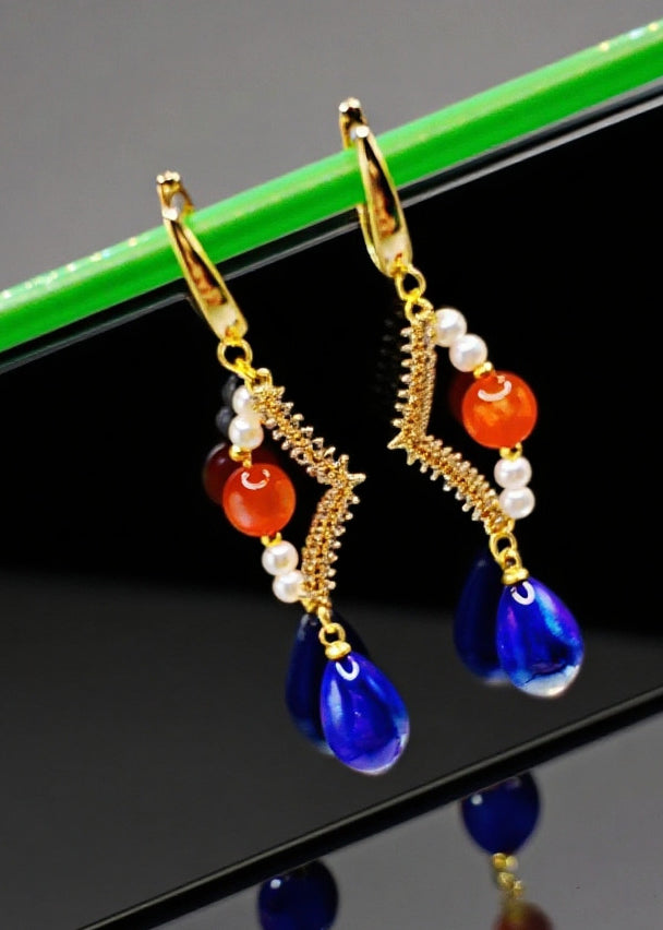 Diy Blue Acrylic Original Design Drop Earrings