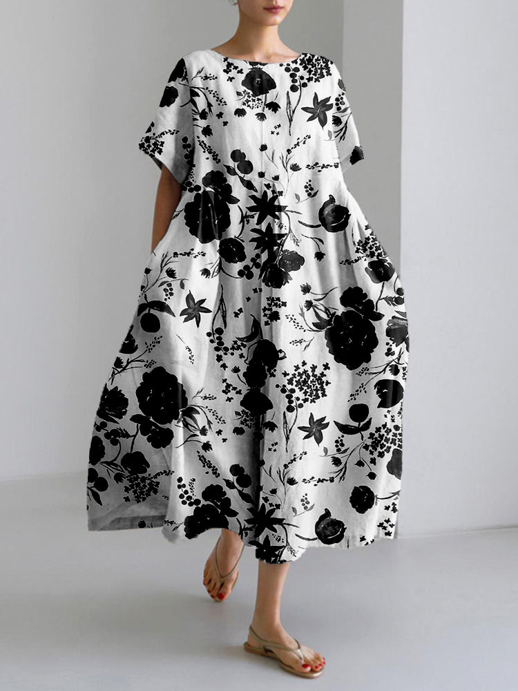 Yin Yang Japanese Pattern Linen Blend Maxi Dress elevenforest