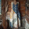 Comstylish Japanese Art Retro Patchwork Design Casual Dress