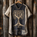 Men's Tribal Life Of Tree Celtic Art Linen V-neck T Shirt elevenforest
