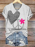 Women's Art Painting Hippie Print V-Neck T-Shirt