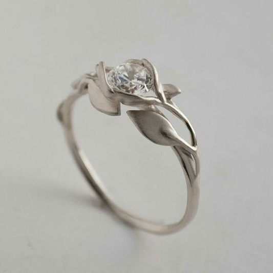 Silver Leaf Zirconia Ring