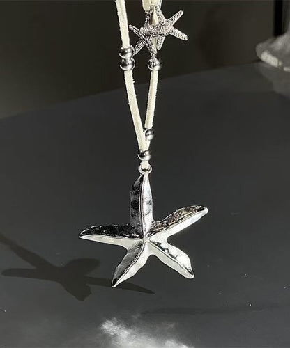 Light Yellow Alloy Leather Starfish Pendant Necklace